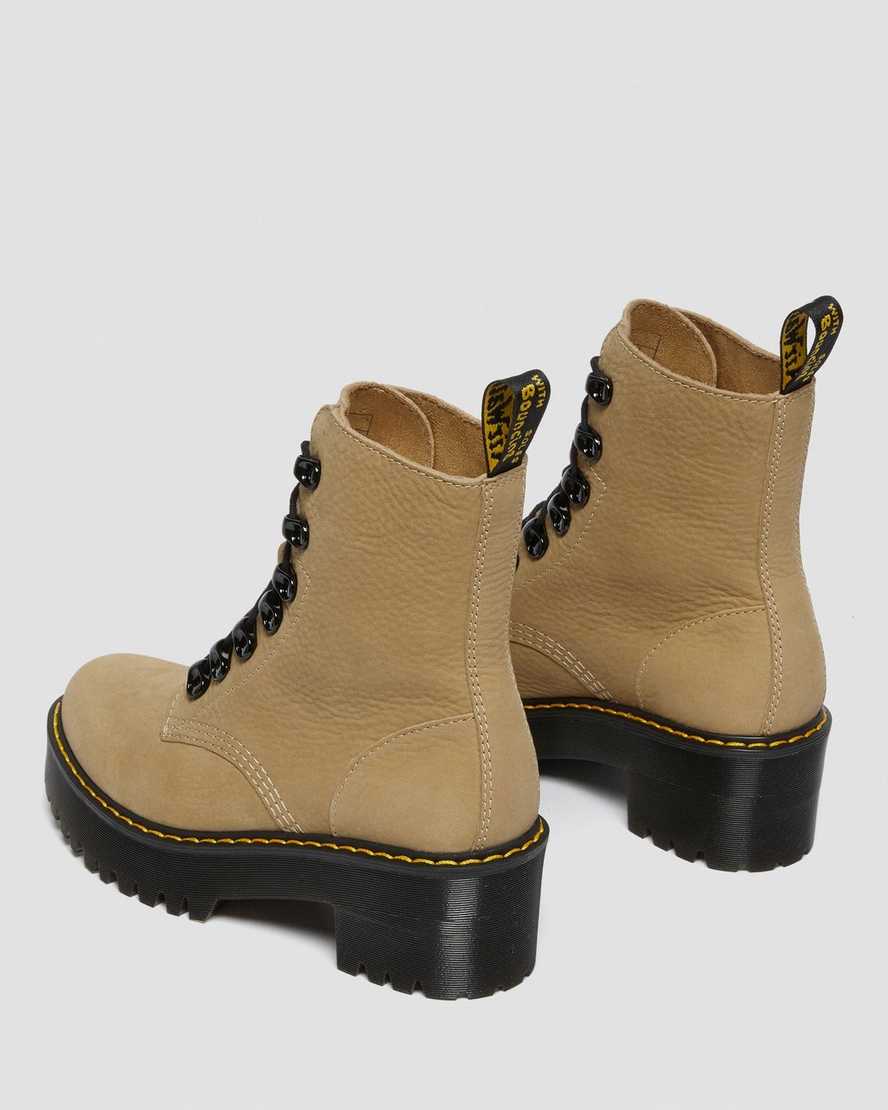 bruna dr martens leona damstövlar med snörning