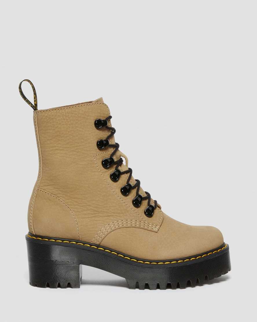 bruna dr martens leona damstövlar med snörning