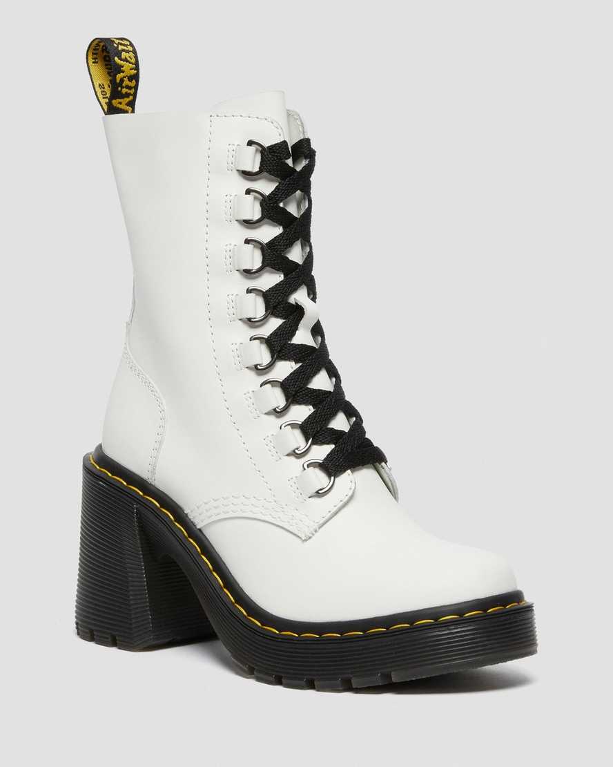 vita dr martens chesney flared heel damstövlar med snörning