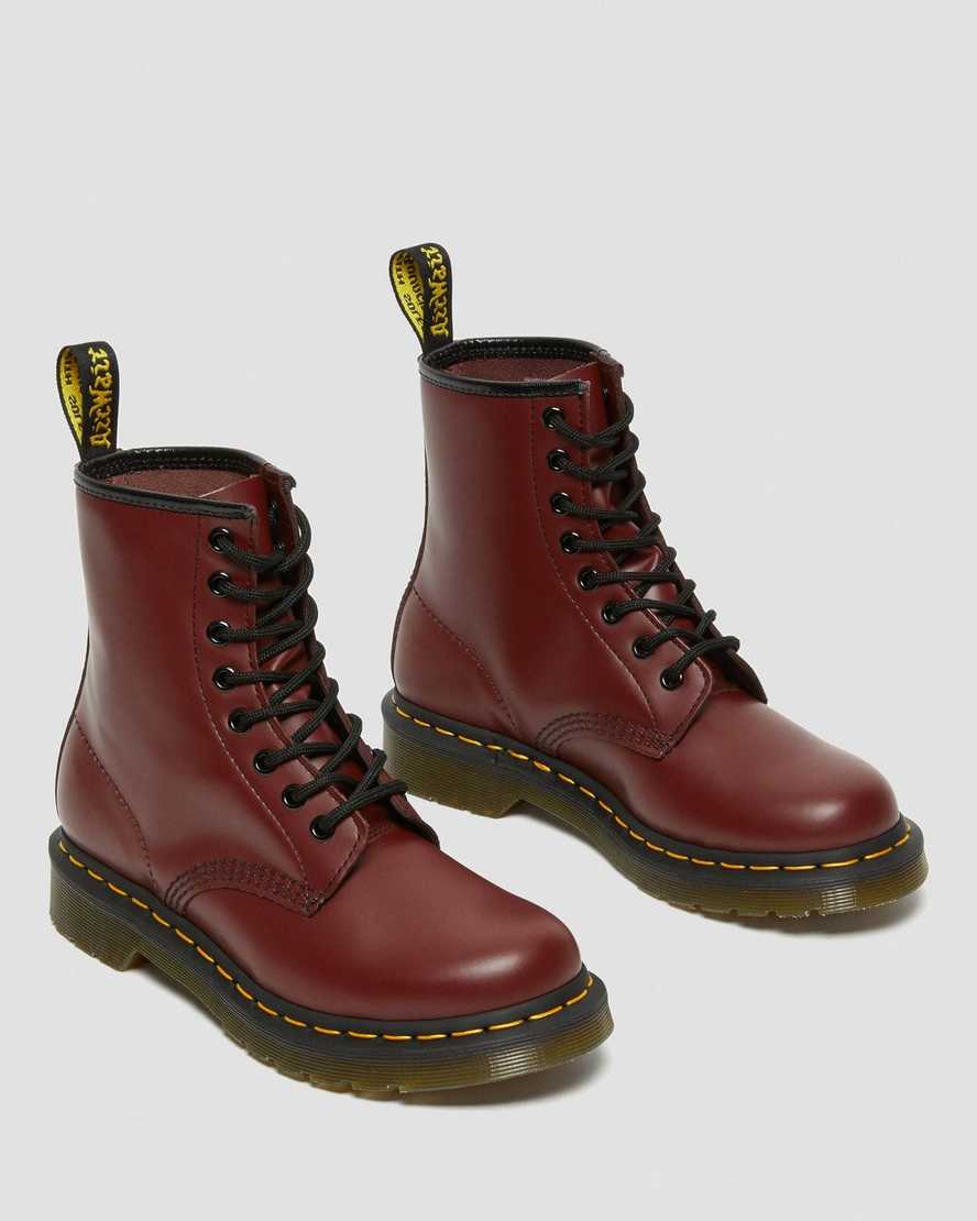 röda dr martens 1460 smooth damstövlar med snörning
