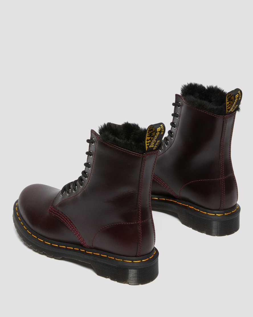 dr martens 1460 serena fuskpälsfodrade damstövlar med snörning vinröda