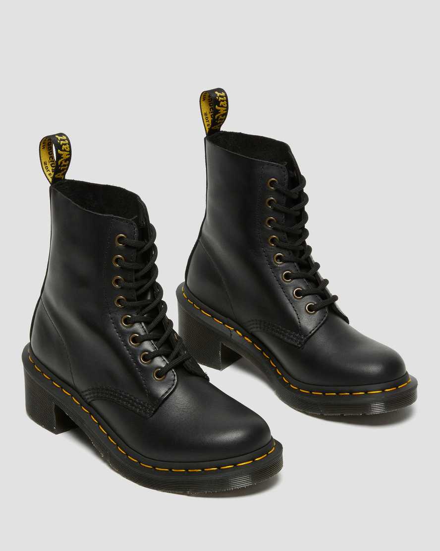 svarta dr martens clemency heeled damstövlar med snörning