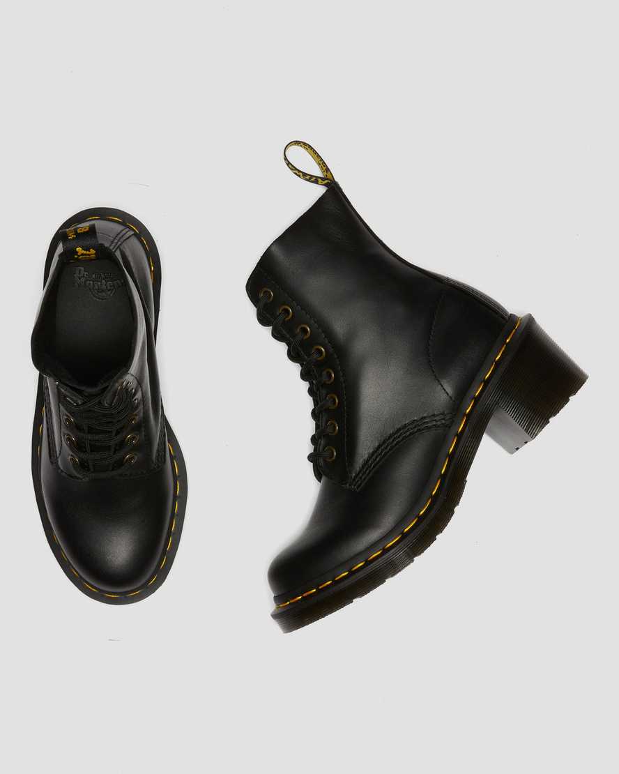 svarta dr martens clemency heeled damstövlar med snörning