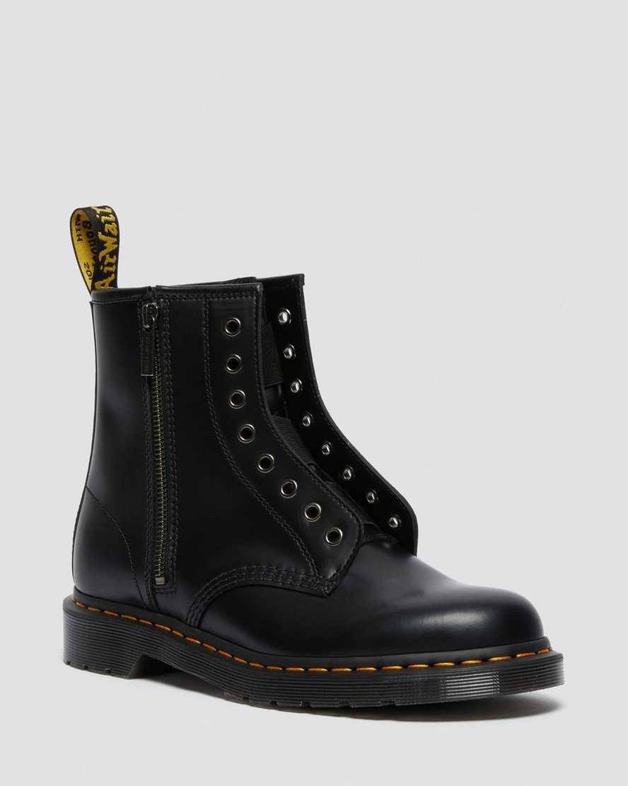 svarta dr martens 1460 elastic smooth damstövlar med snörning