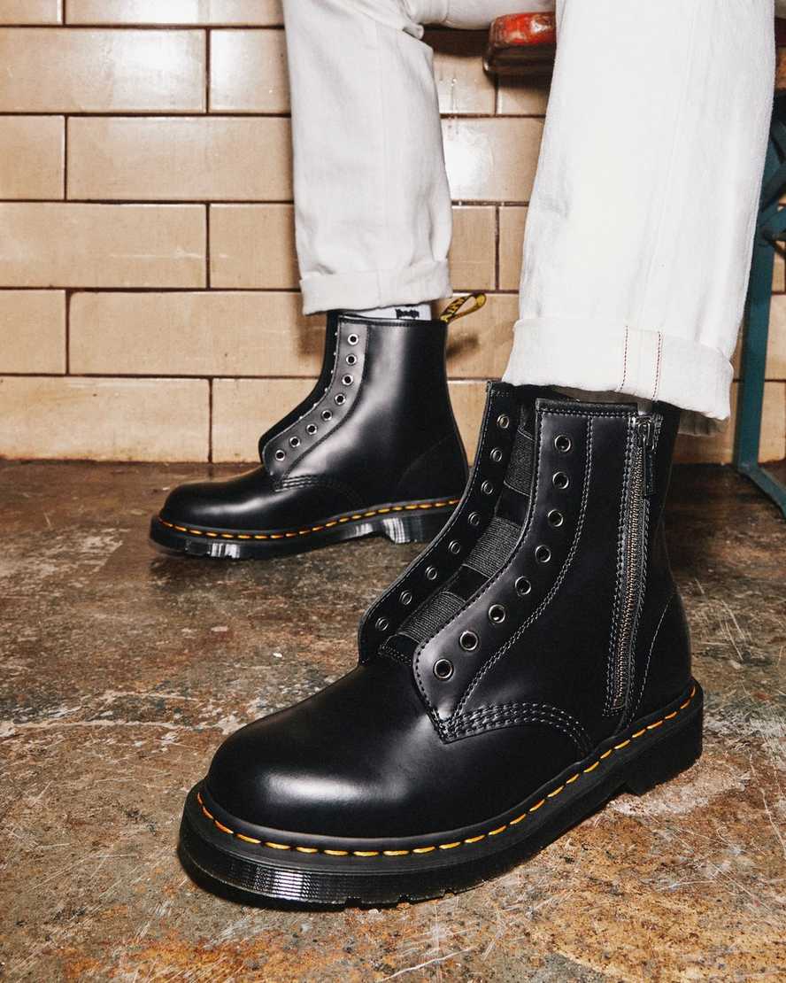 svarta dr martens 1460 elastic smooth damstövlar med snörning