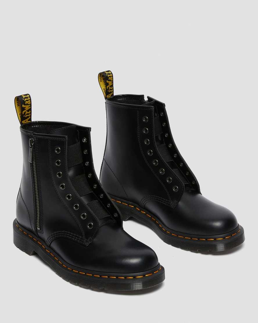 svarta dr martens 1460 elastic smooth damstövlar med snörning