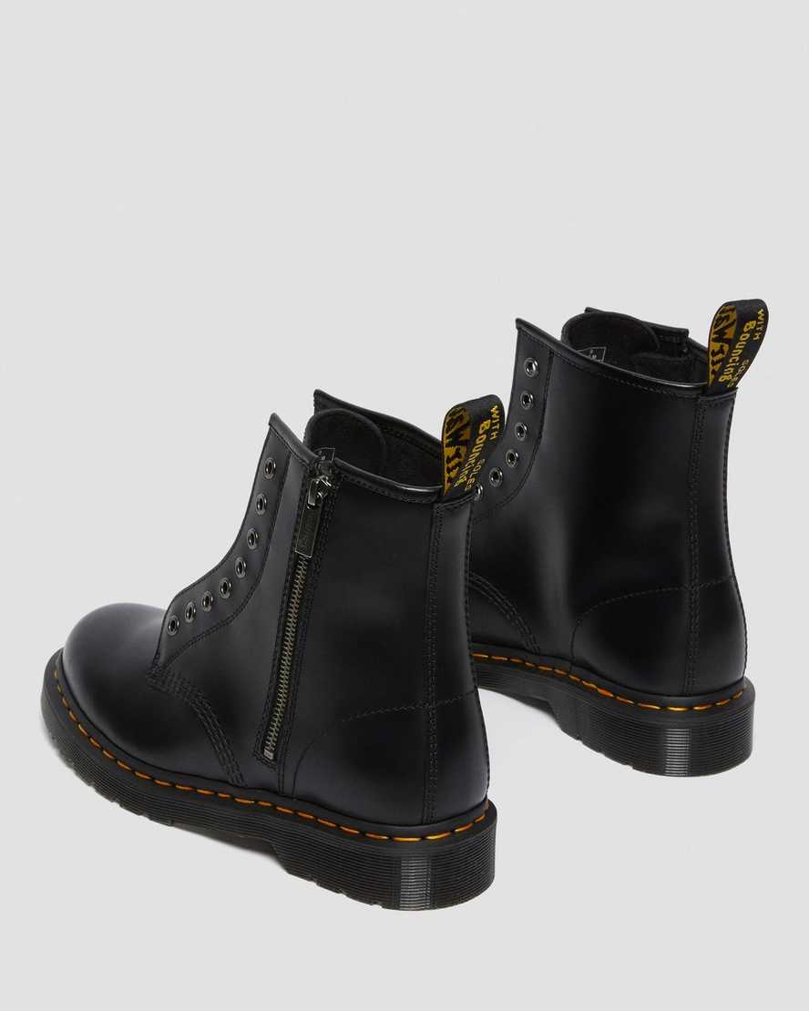 svarta dr martens 1460 elastic smooth damstövlar med snörning