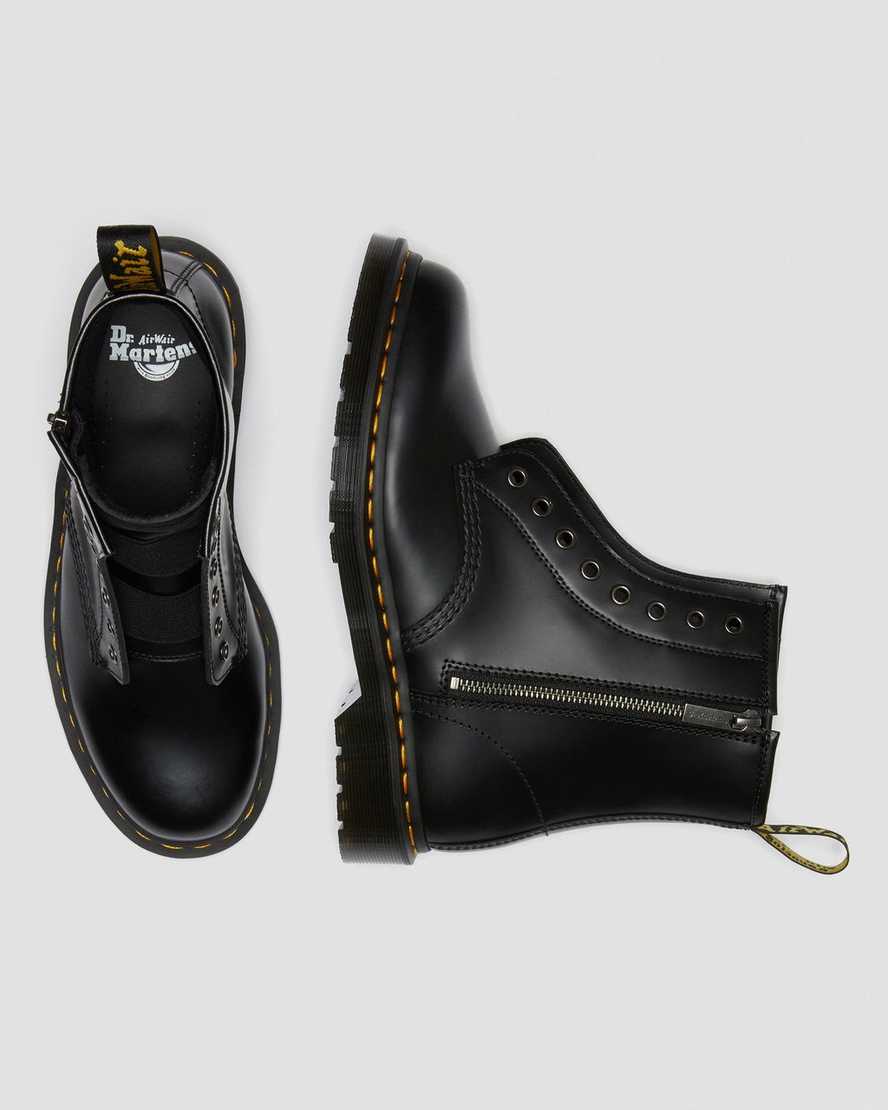 svarta dr martens 1460 elastic smooth damstövlar med snörning