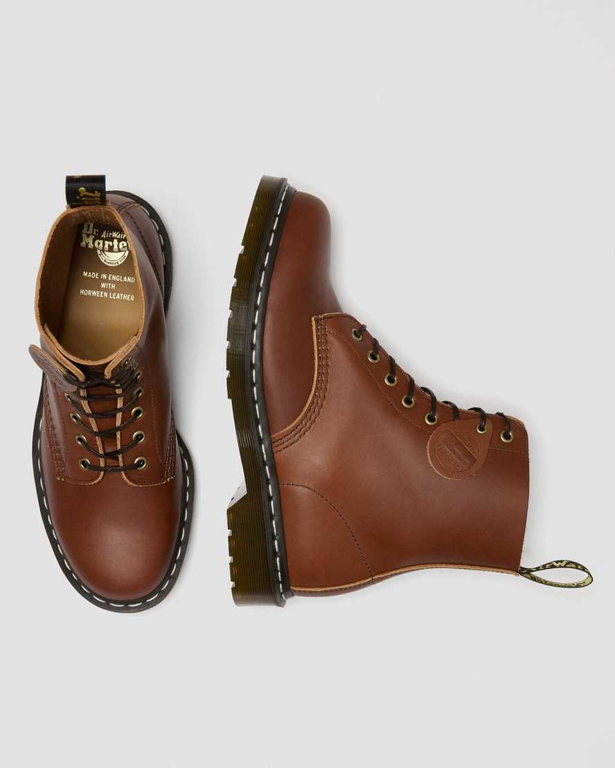 bruna dr martens 1460 veg tan damstövlar med snörning