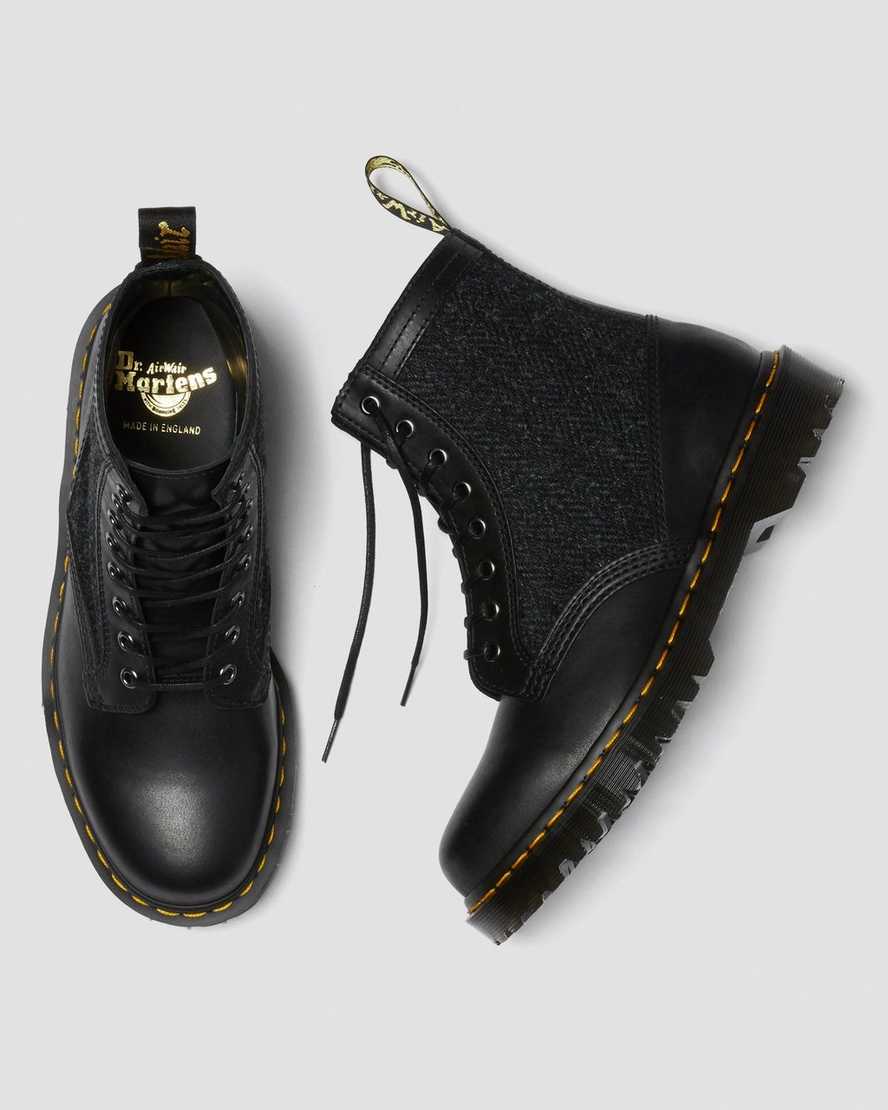 svarta dr martens 1460 harris tweed damstövlar med snörning
