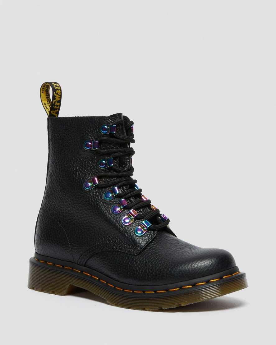 svarta dr martens 1460 pascal iridescent hardware damstövlar med snörning