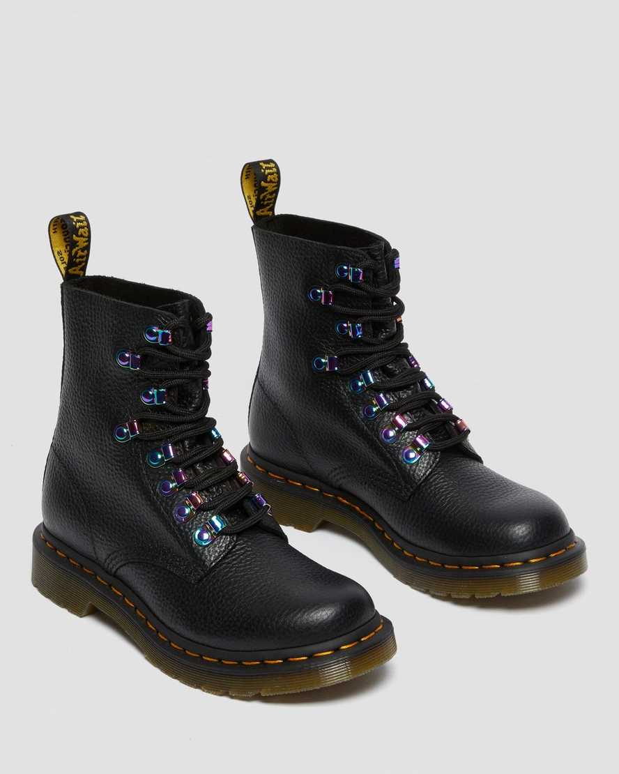 svarta dr martens 1460 pascal iridescent hardware damstövlar med snörning