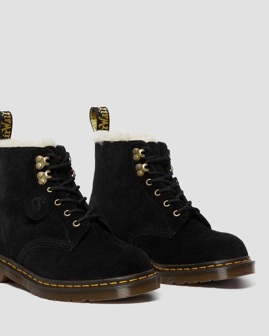 svarta dr martens 101 shearling fodrade stövlar för dam