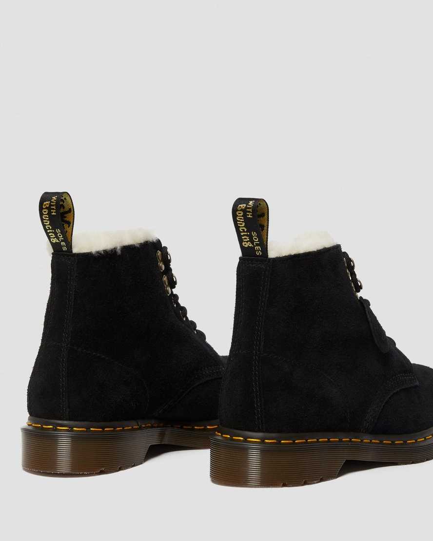 svarta dr martens 101 shearling fodrade stövlar för dam