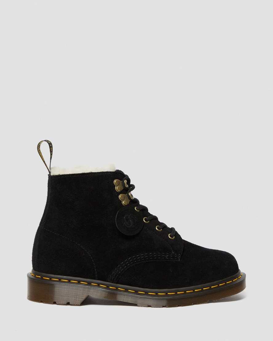svarta dr martens 101 shearling fodrade stövlar för dam