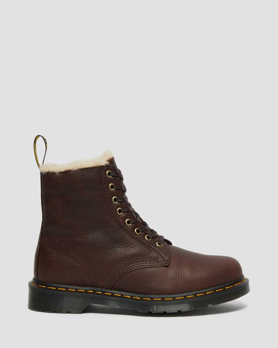 bruna dr martens 1460 pascal fodrade stövlar med fuskpäls för damer