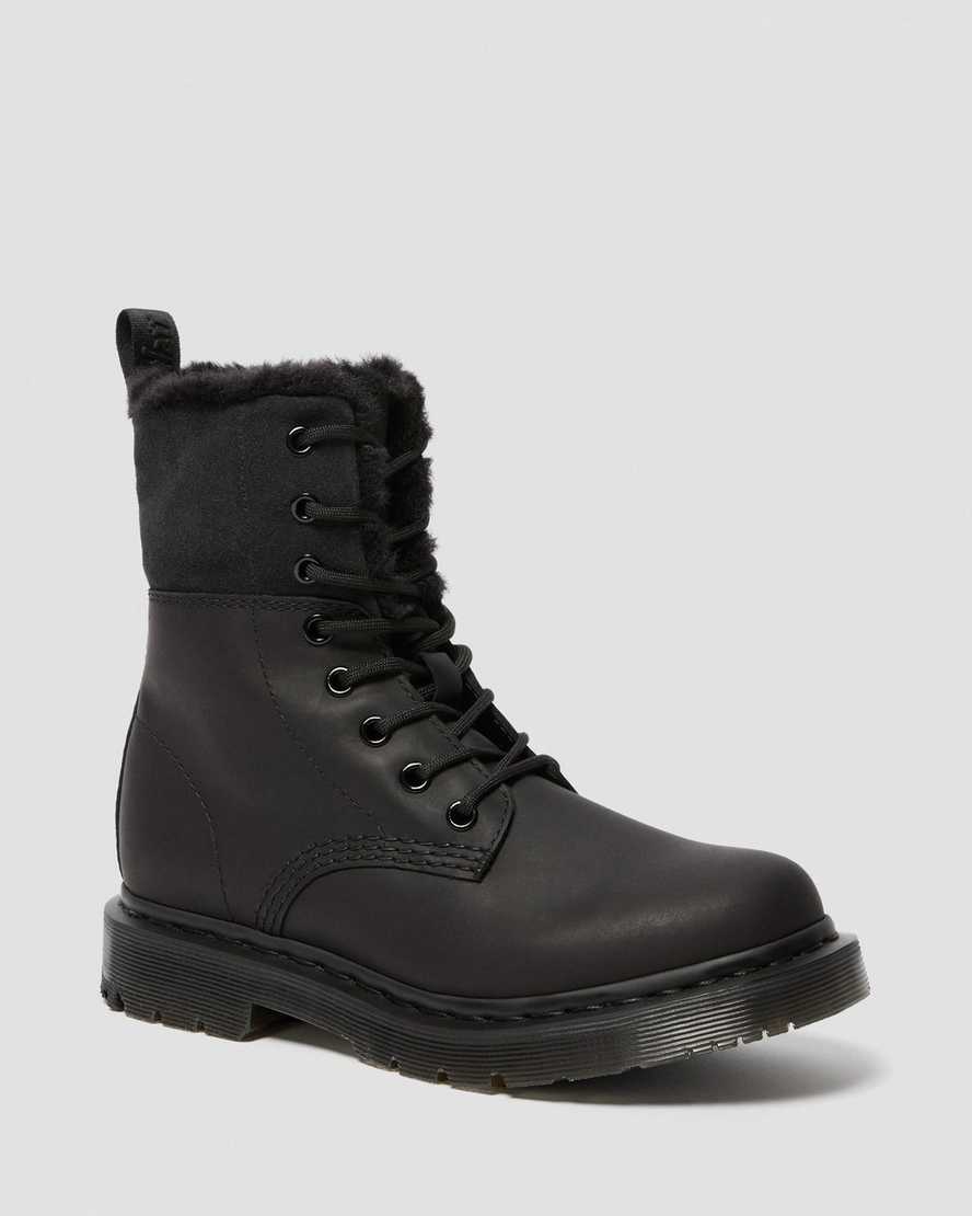svarta dr martens 1460 dms wintergrip fuskpäls fodrade kängor för dam