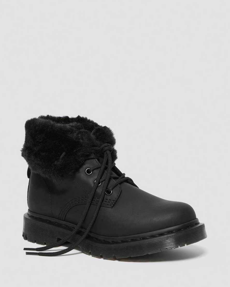 svarta dr martens 1460 dms wintergrip fuskpäls fodrade kängor för dam