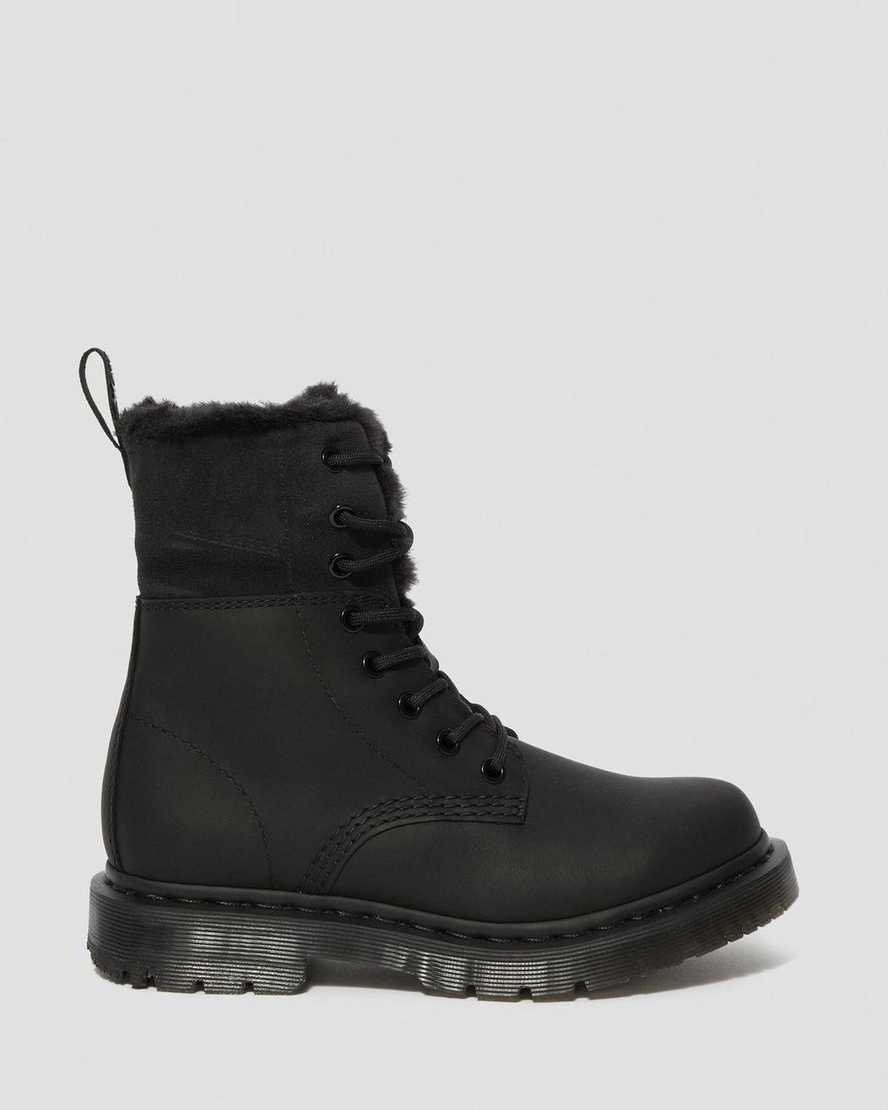 svarta dr martens 1460 dms wintergrip fuskpäls fodrade kängor för dam