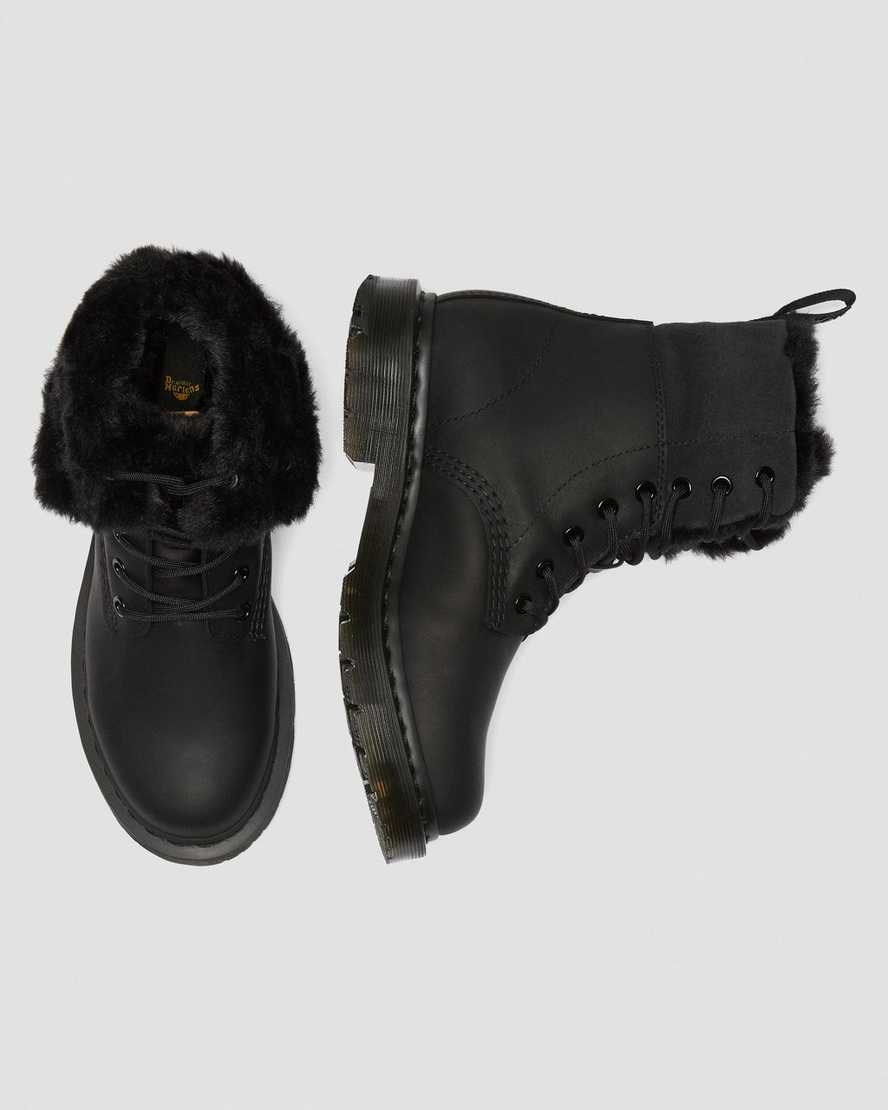 svarta dr martens 1460 dms wintergrip fuskpäls fodrade kängor för dam