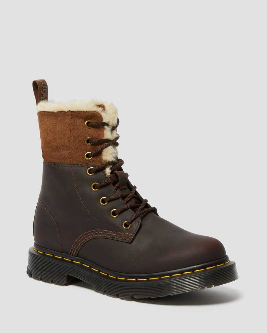 mörkbruna dr martens 1460 dms wintergrip fuskpäls fodrade kängor för dam