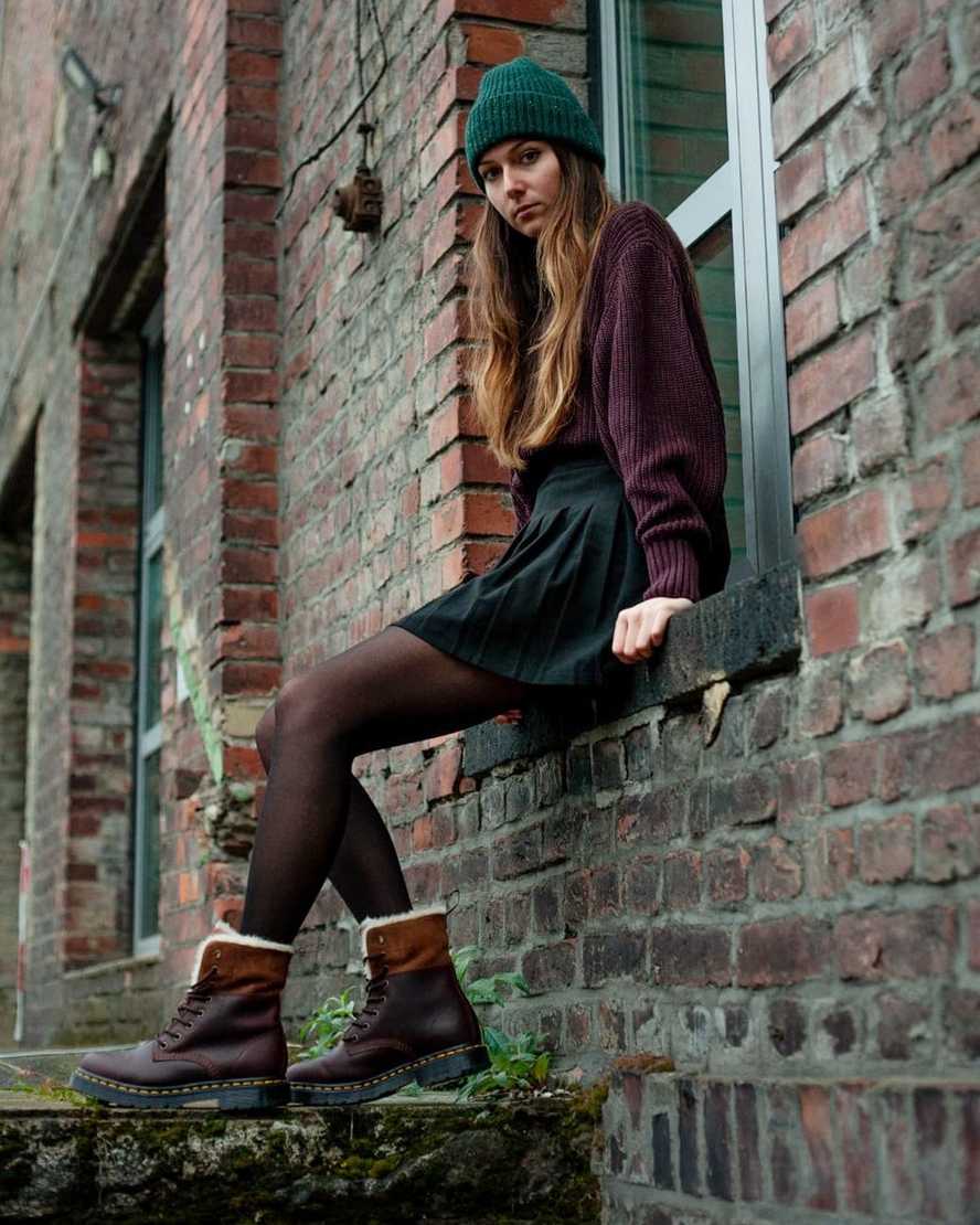 mörkbruna dr martens 1460 dms wintergrip fuskpäls fodrade kängor för dam