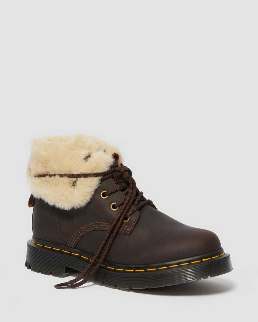 mörkbruna dr martens 1460 dms wintergrip fuskpäls fodrade kängor för dam
