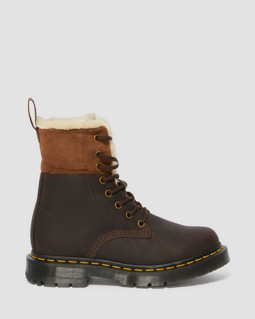 mörkbruna dr martens 1460 dms wintergrip fuskpäls fodrade kängor för dam