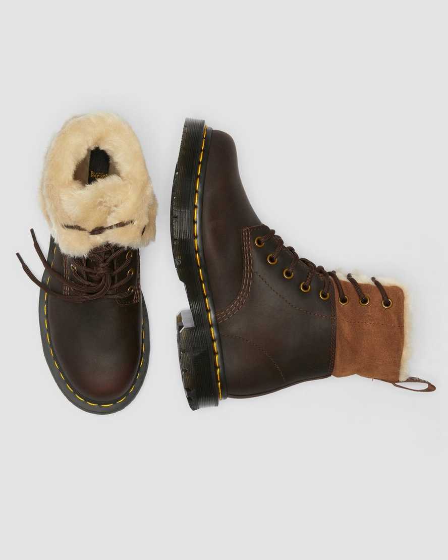 mörkbruna dr martens 1460 dms wintergrip fuskpäls fodrade kängor för dam