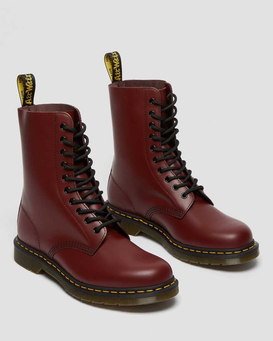 röda dr martens 1490 smooth damstövlar med halva vaden