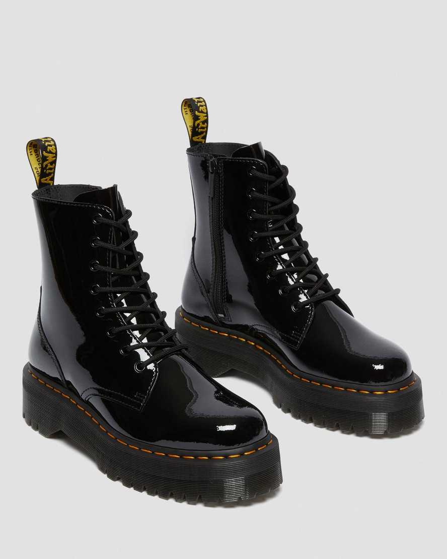 svarta dr martens jadon patent platåstövlar för dam