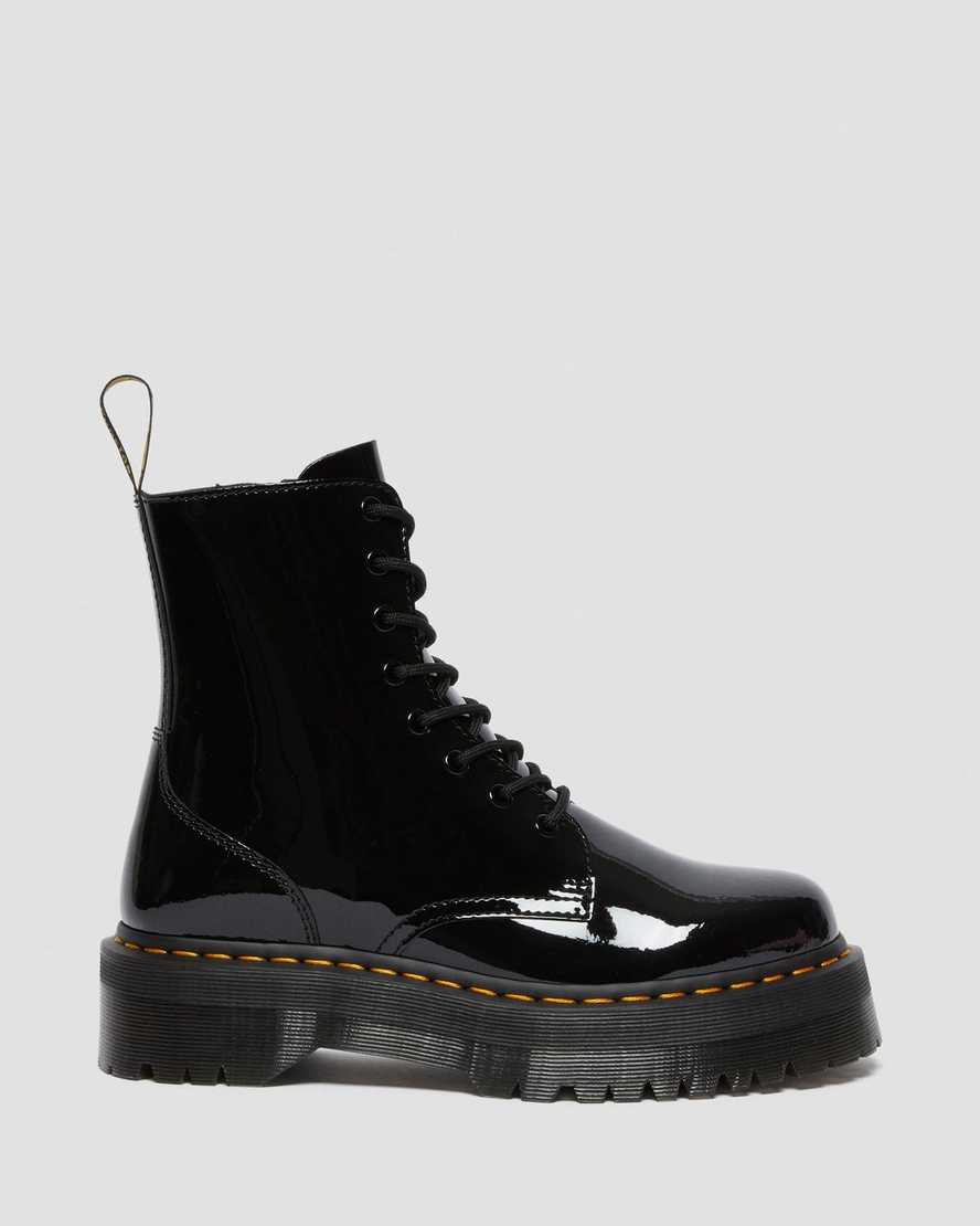 svarta dr martens jadon patent platåstövlar för dam