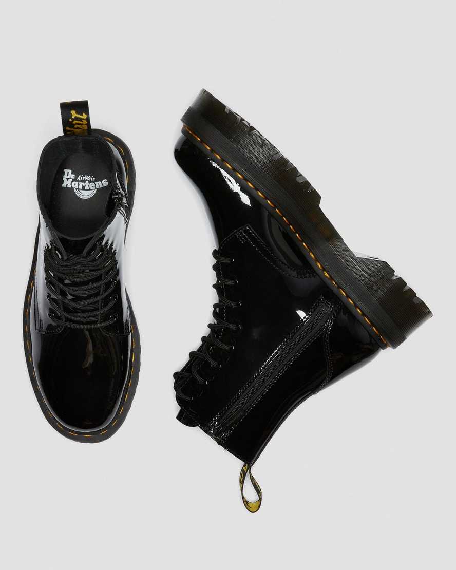 svarta dr martens jadon patent platåstövlar för dam