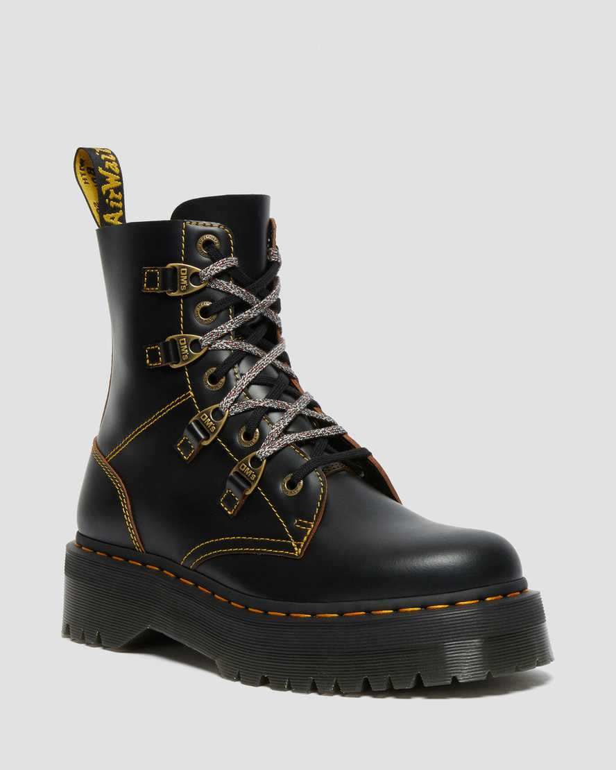svarta dr martens collier dubbelsnörda platåstövlar för dam