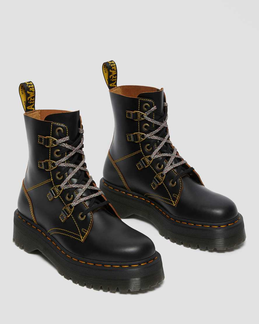 svarta dr martens collier dubbelsnörda platåstövlar för dam