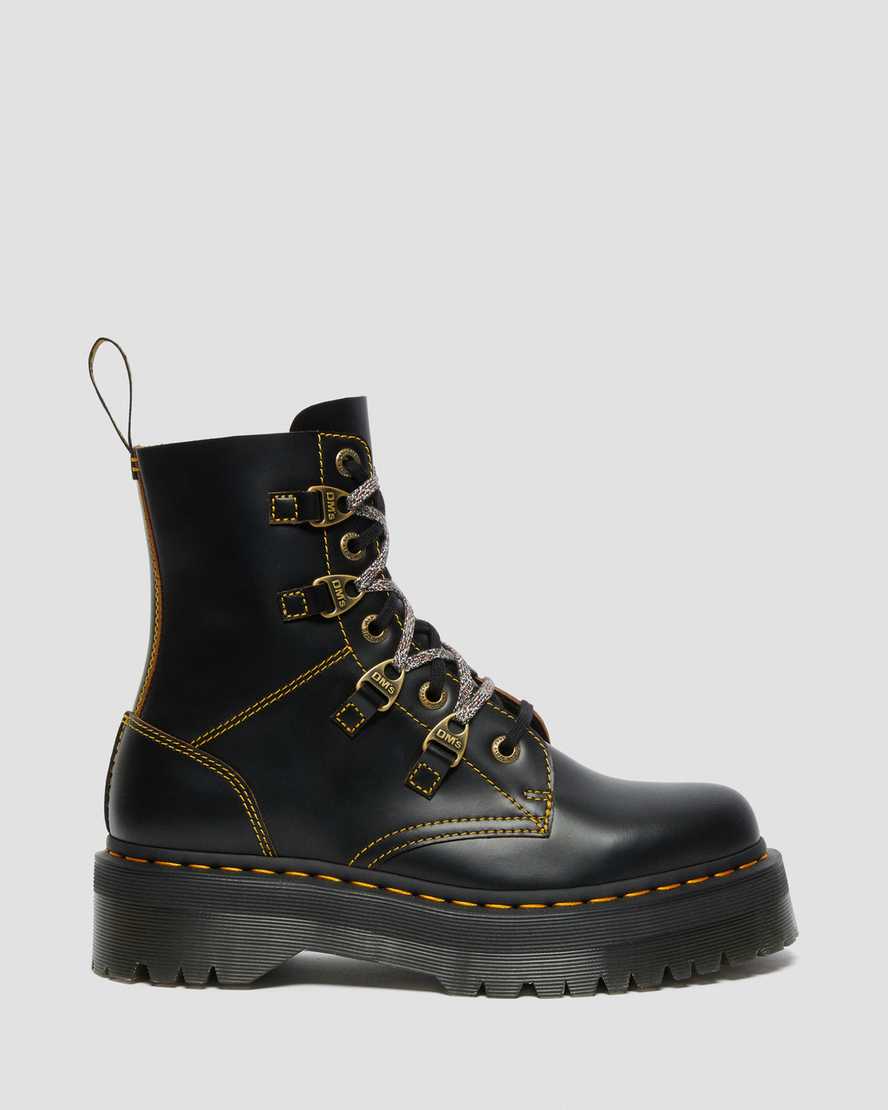 svarta dr martens collier dubbelsnörda platåstövlar för dam