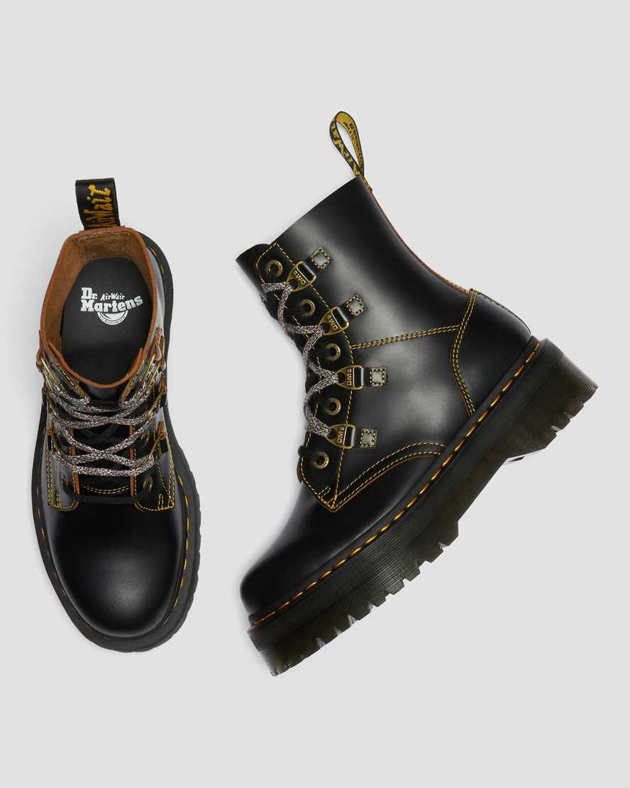 svarta dr martens collier dubbelsnörda platåstövlar för dam