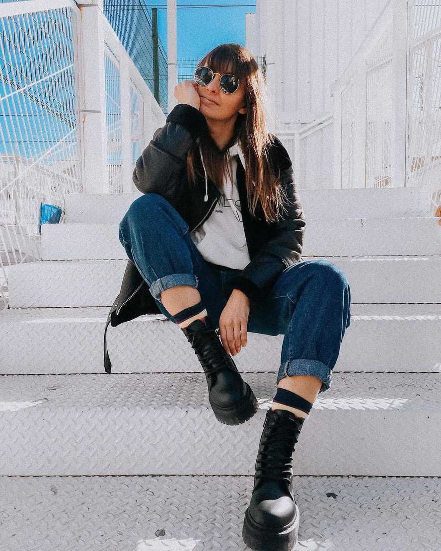 svarta dr martens jadon ii mono platåstövlar för dam