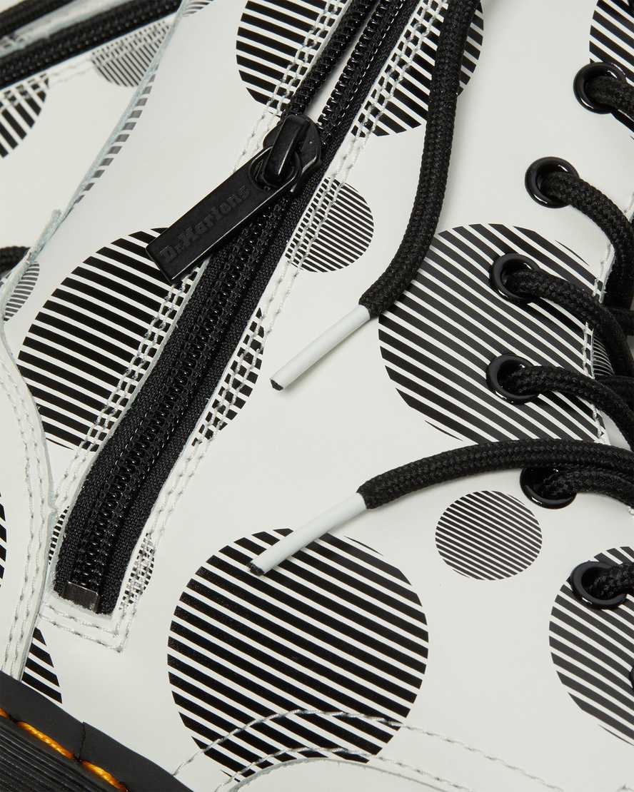 vita dr martens jadon polka dot smooth platåstövlar för dam