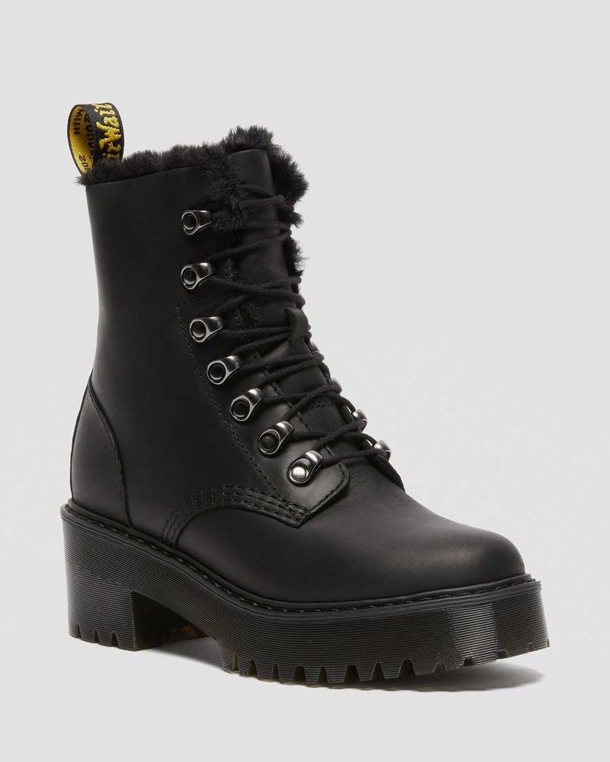 svarta dr martens leona faux fur platåstövlar för dam