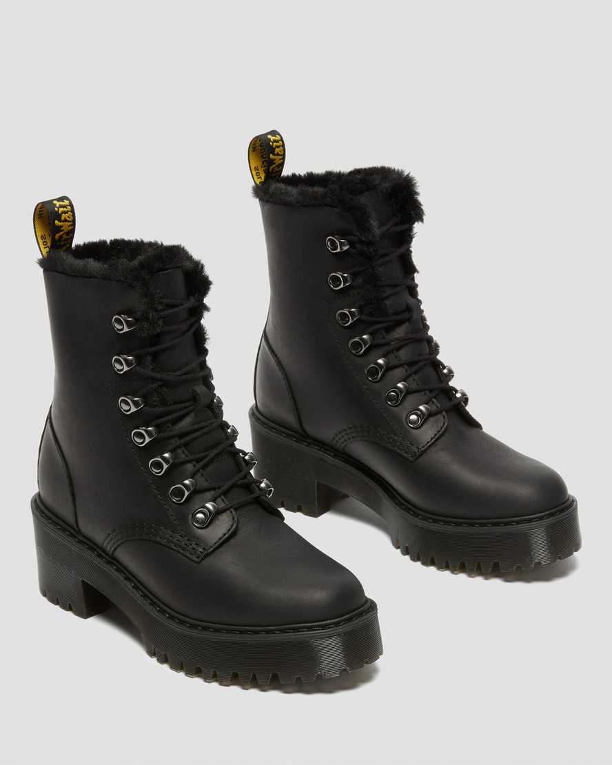 svarta dr martens leona faux fur platåstövlar för dam