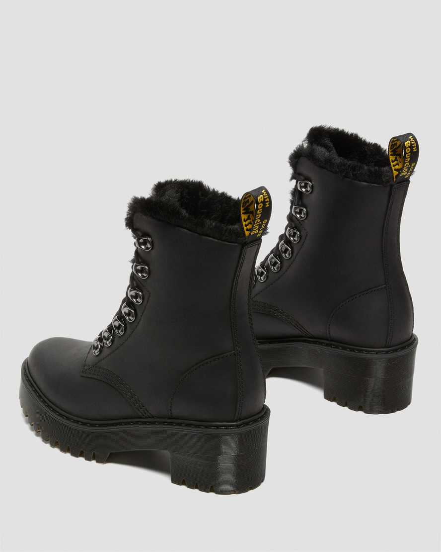 svarta dr martens leona faux fur platåstövlar för dam
