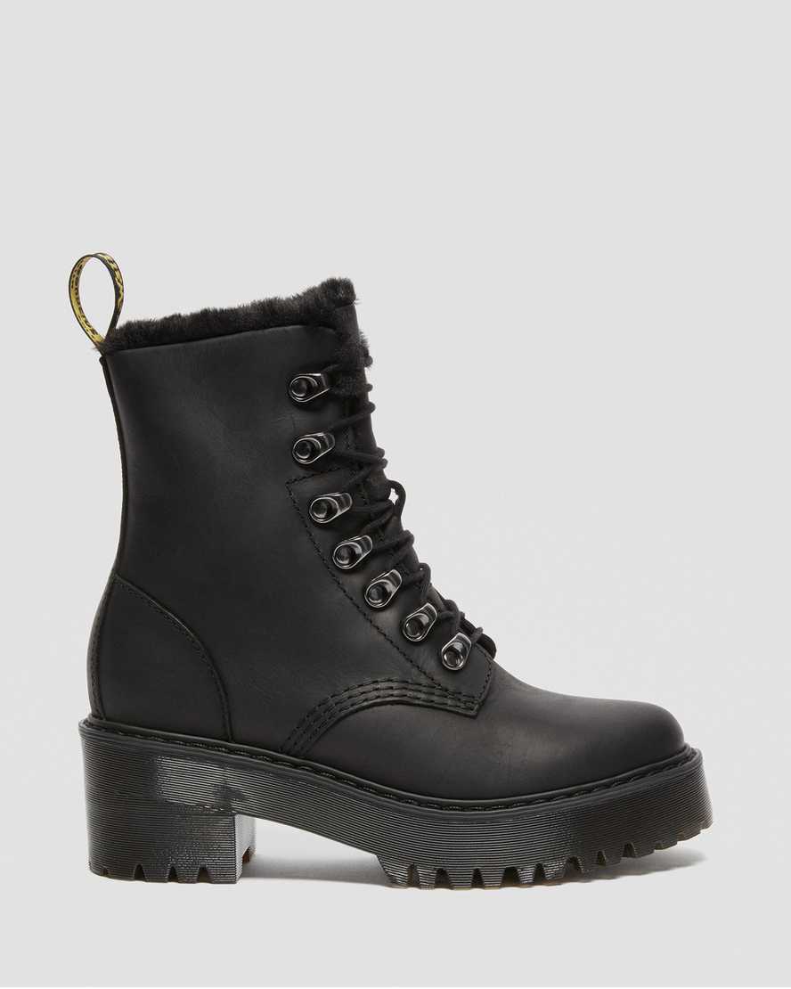 svarta dr martens leona faux fur platåstövlar för dam