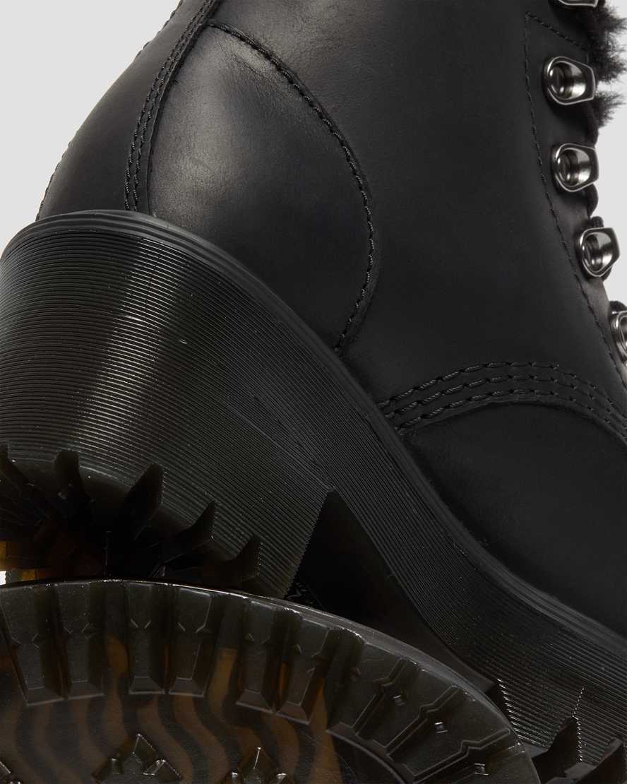 svarta dr martens leona faux fur platåstövlar för dam
