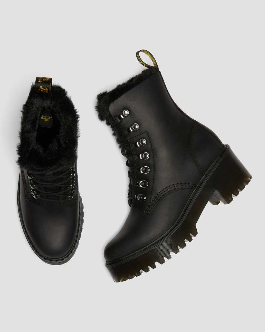 svarta dr martens leona faux fur platåstövlar för dam