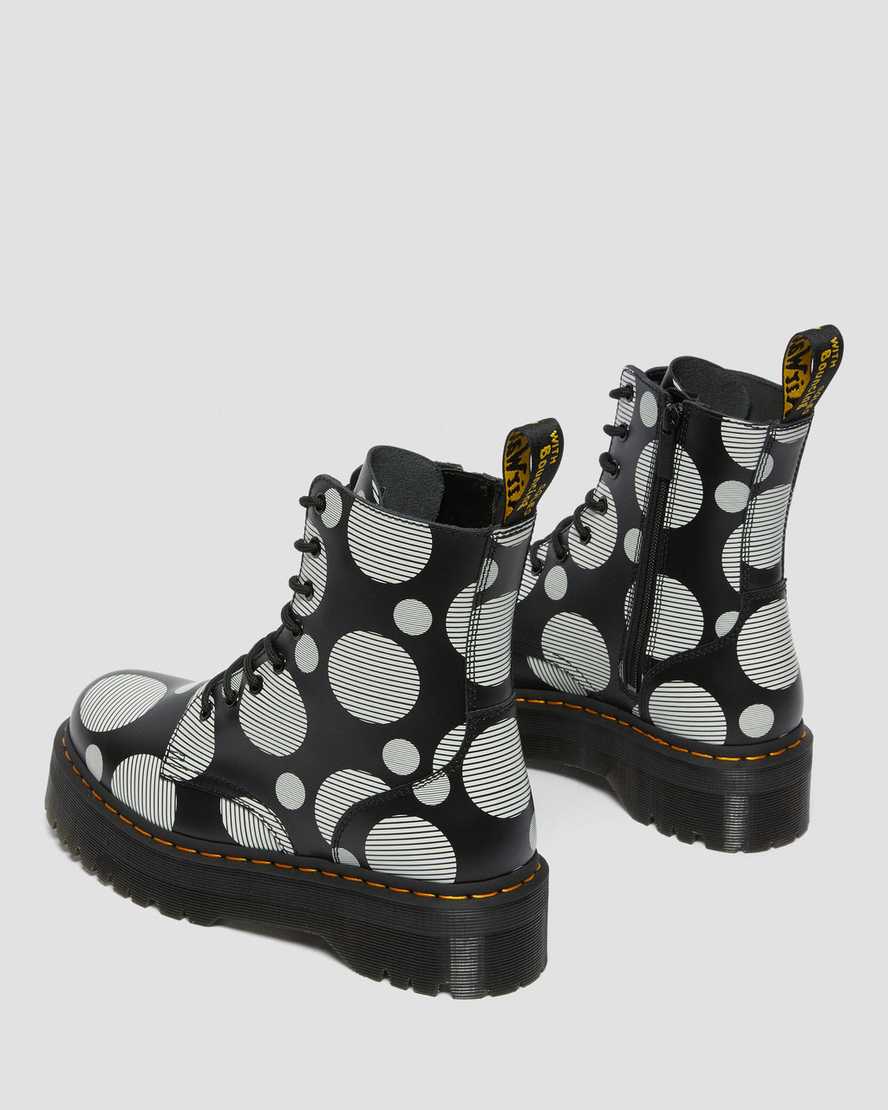 svarta dr martens jadon polka dot smooth platåstövlar för dam