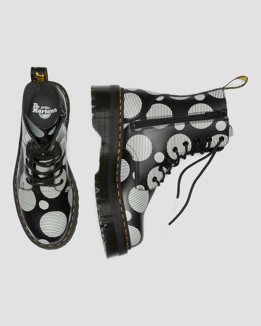 svarta dr martens jadon polka dot smooth platåstövlar för dam
