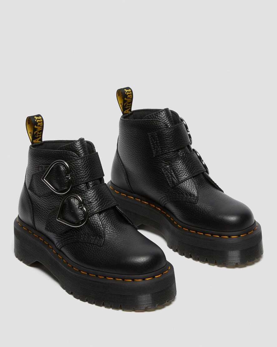 svarta dr martens devon heart platåstövlar för dam
