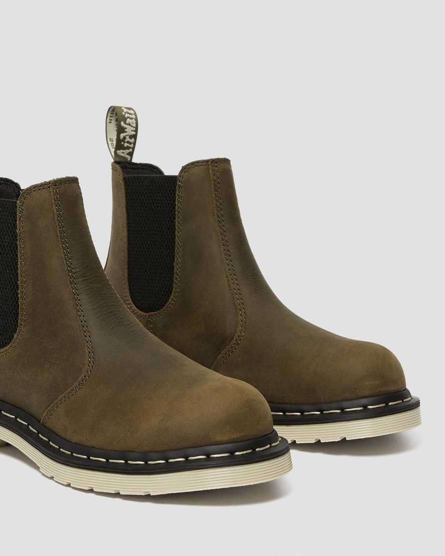 olivgröna dr martens arbor steel toe chelsea arbetsstövlar för dam