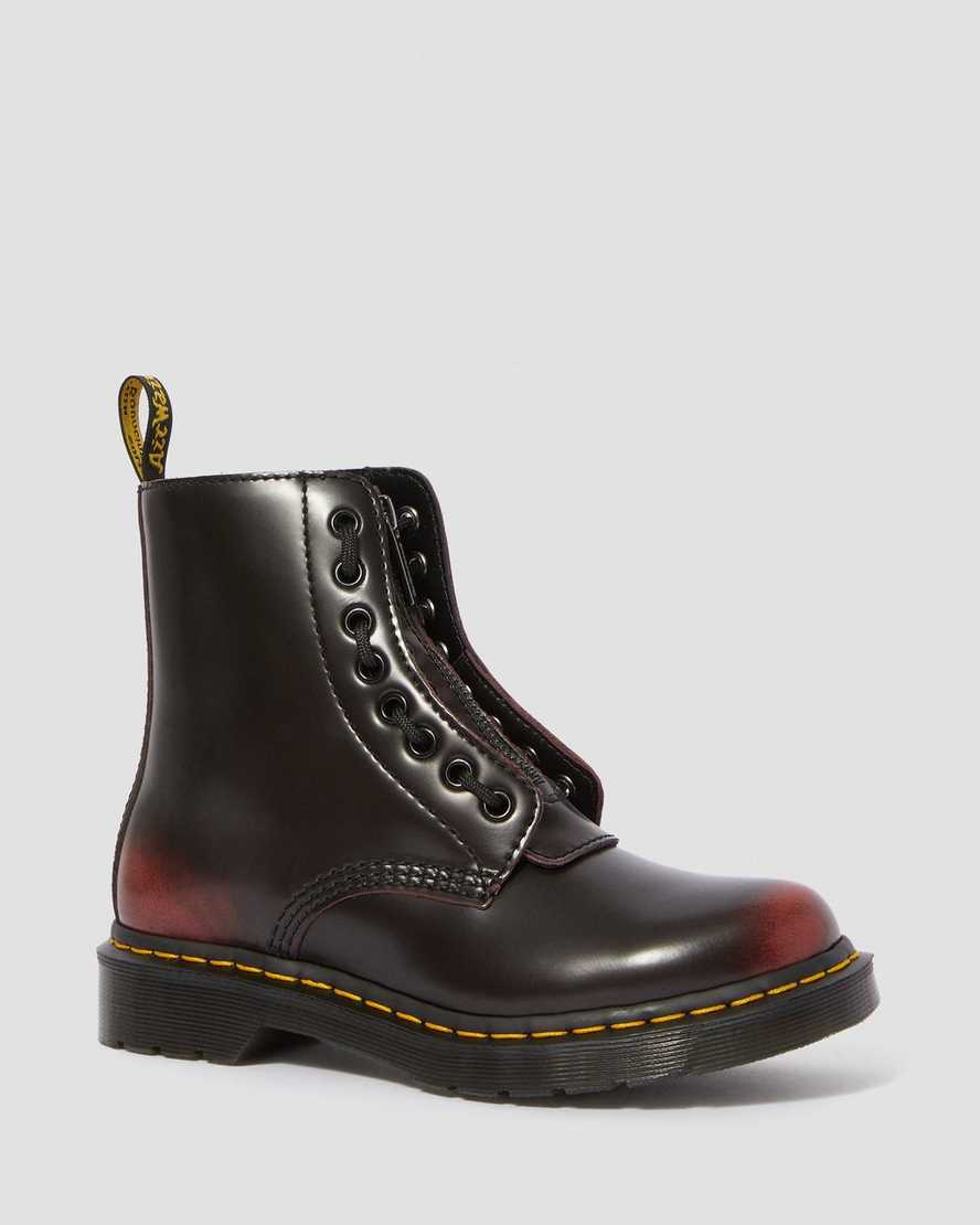 röda dr martens 1460 pascal damstövlar med dragkedja